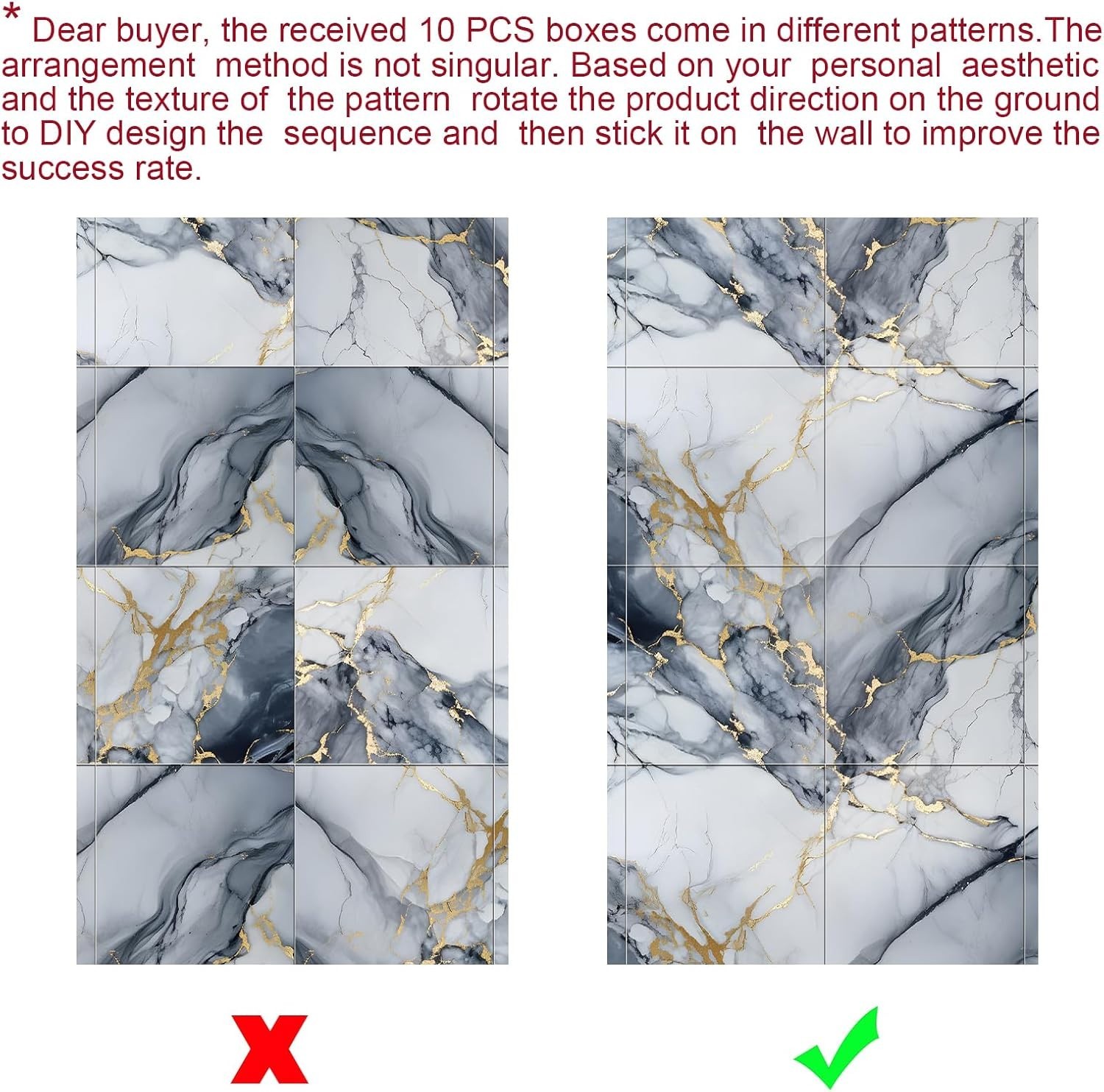 Easy Install 10pcs Blue Gold Marble Peel and Stick Panels – Versatile Home Decor