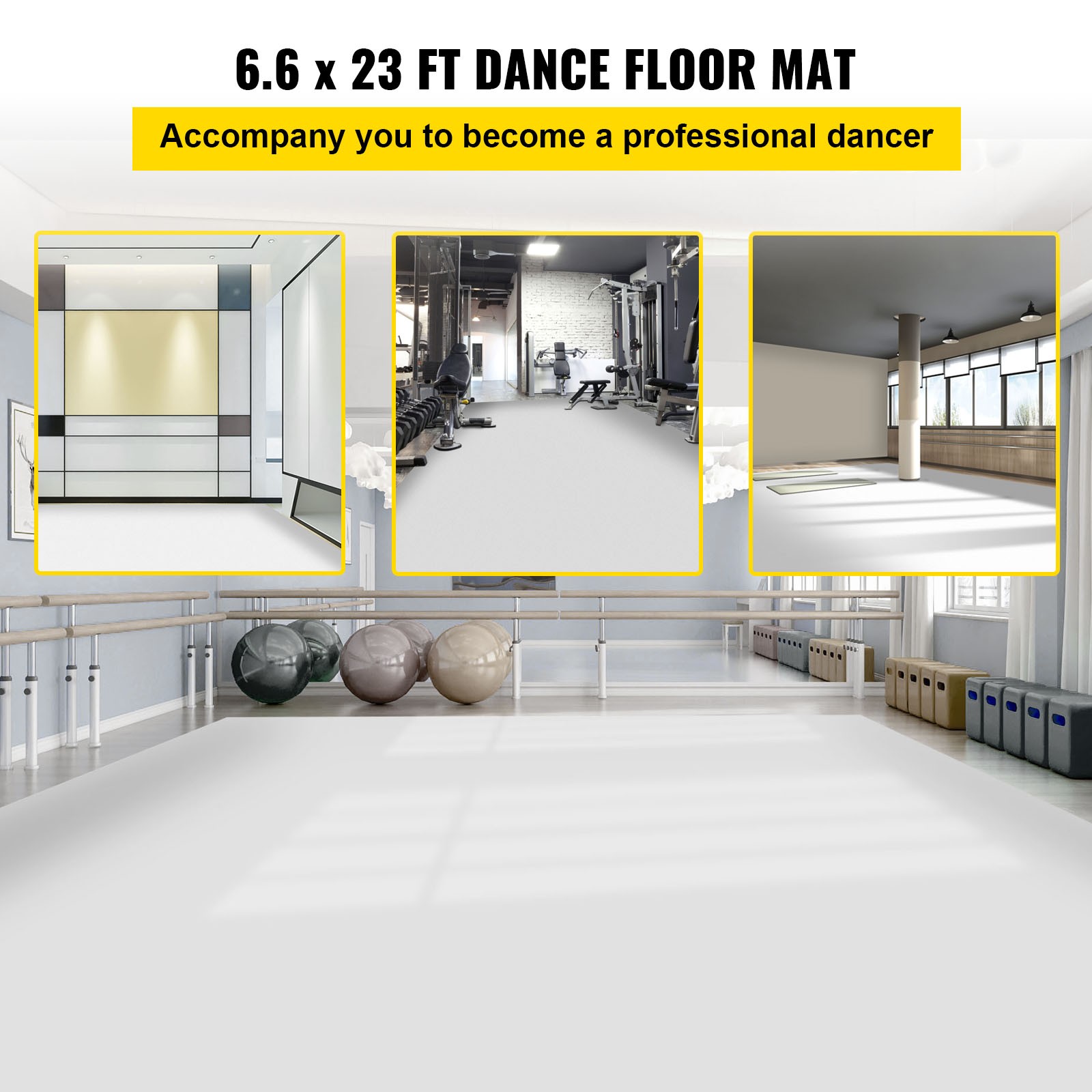 VEVOR Dance Kit Floor Dance Floor Roll 6.6×23 ft Non-Slide PVC Vinyl for Ballet