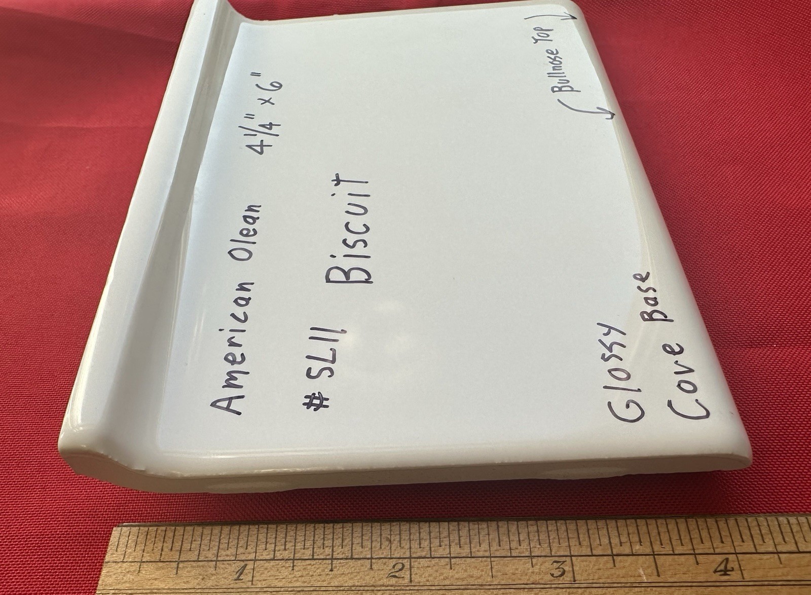 1 pc. #SL11 Biscuit: Glossy Bullnose Top cove/base Ceramic Tile: 4-1/4″ X 6″ NEW