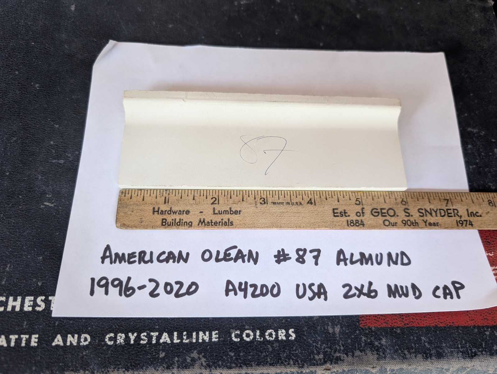 2 pc American Olean Ceramic Tile Mud Cap 2×6 Bullnose A4200 Matte Almond #87 USA