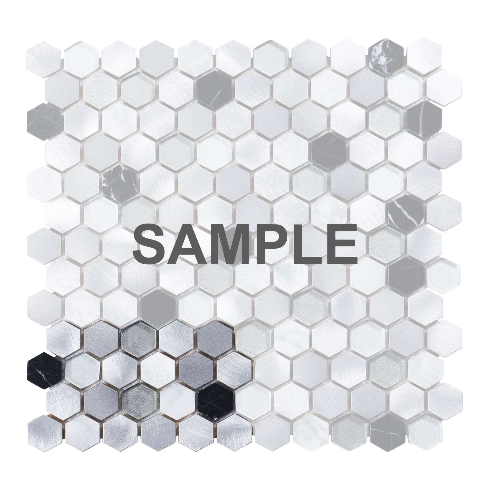 White Calacatta Black Marble Gray Glass Metal 1″ Hexagon Mosaic Tile Backsplash