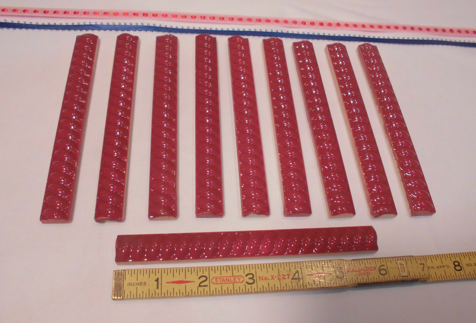 10 pcs. *Burgundy* Vintage Ceramic Liner-Pencil-Sizzle Tiles: 5/8″ X 6″ Twist
