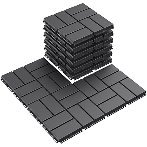 Plastic Interlocking Deck Tiles Pack Outdoor Patio 12″*12″ 9 Dark Grey