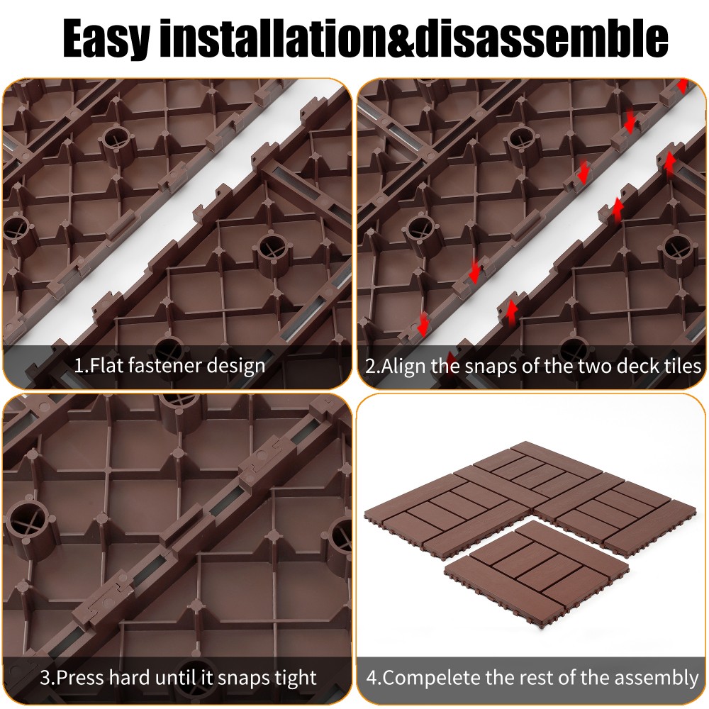 44 Pcs + Brown PP Floor Tiles for Indoor Outdoor Balcony Patio Poolside Backyard