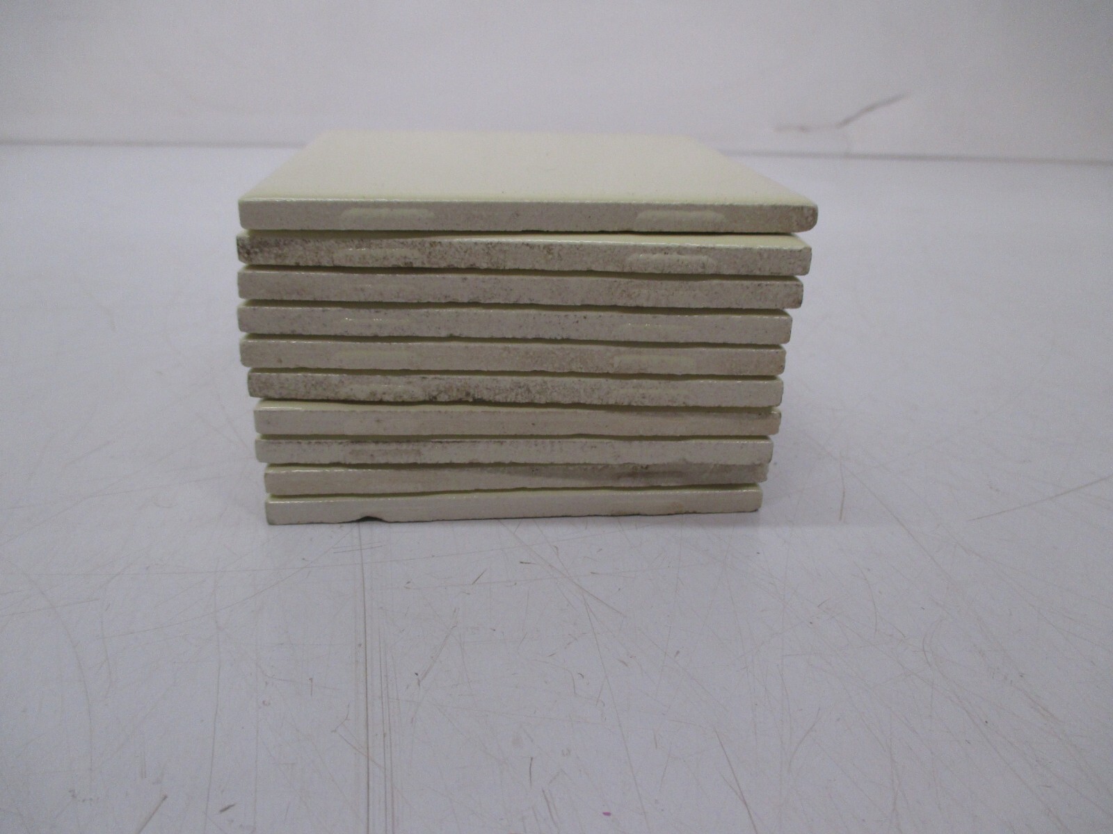 Set 10 Vtg NOS Ceramic Tile Light Yellow MCM 4 1/4″ Square Tiles Kitchen Bath