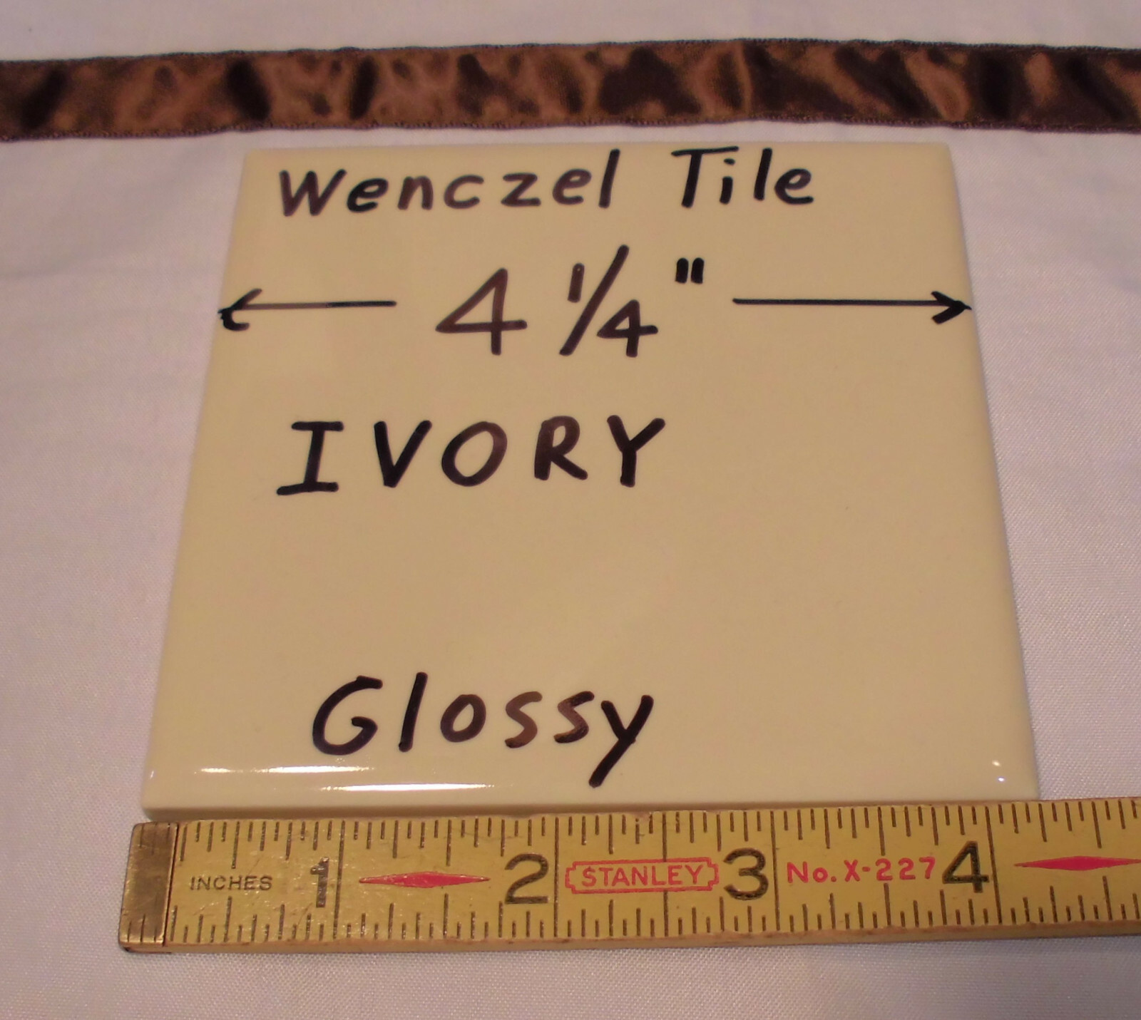 1 pc. *Ivory* 4-1/4″ Glossy Ceramic Tile by Wenczel Co. NOS Criteria 1940’s