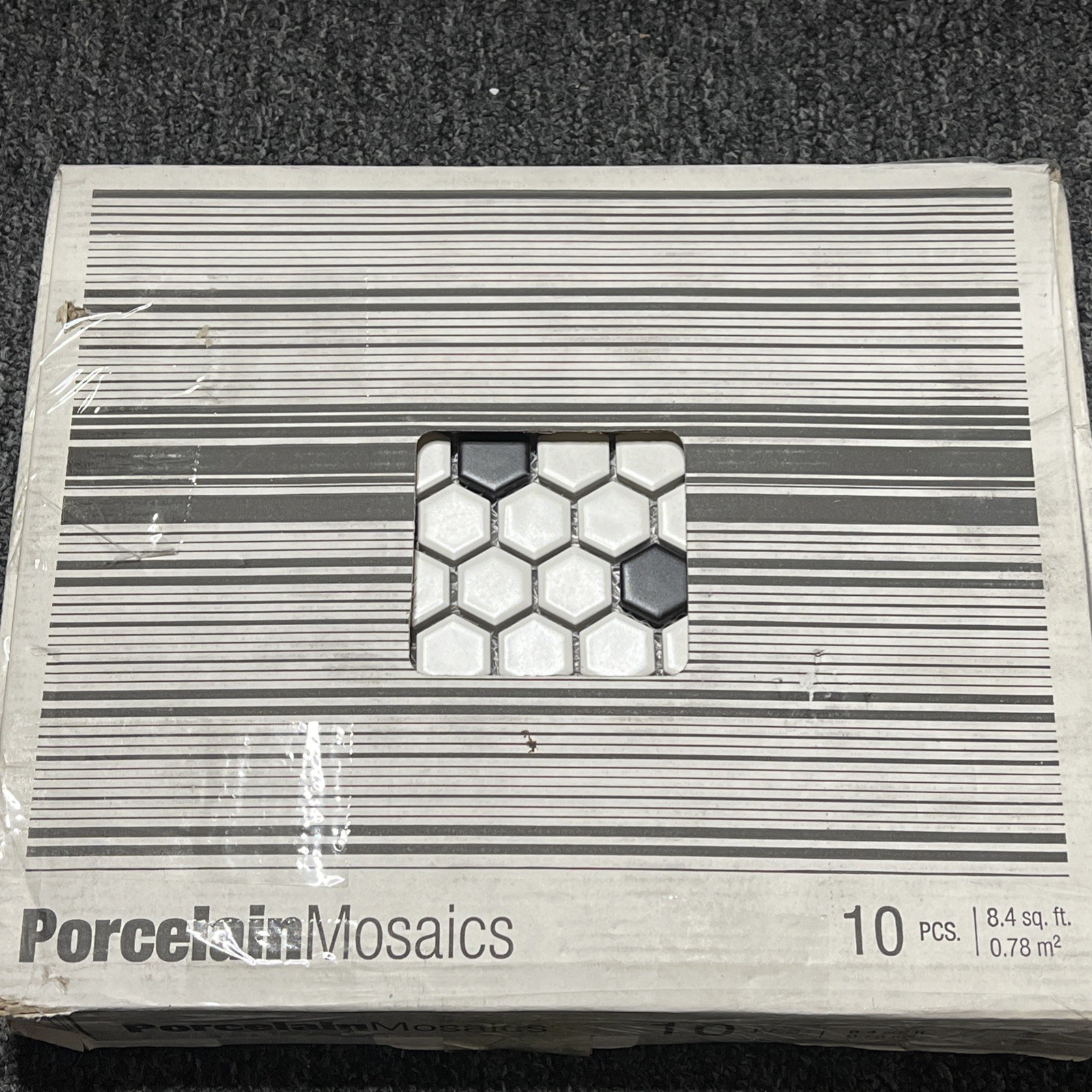 Soho White w Black Matte Hexagon Porcelain Mosaic (10) 12”x 10” Free Shipping