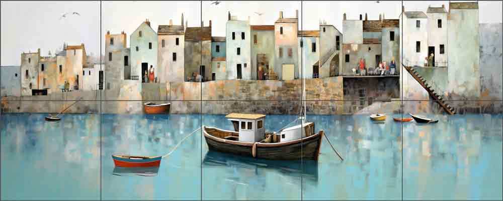 Waterfront Tile Backsplash Ray Powers Village Art Ceramic Mural OB-RPA380