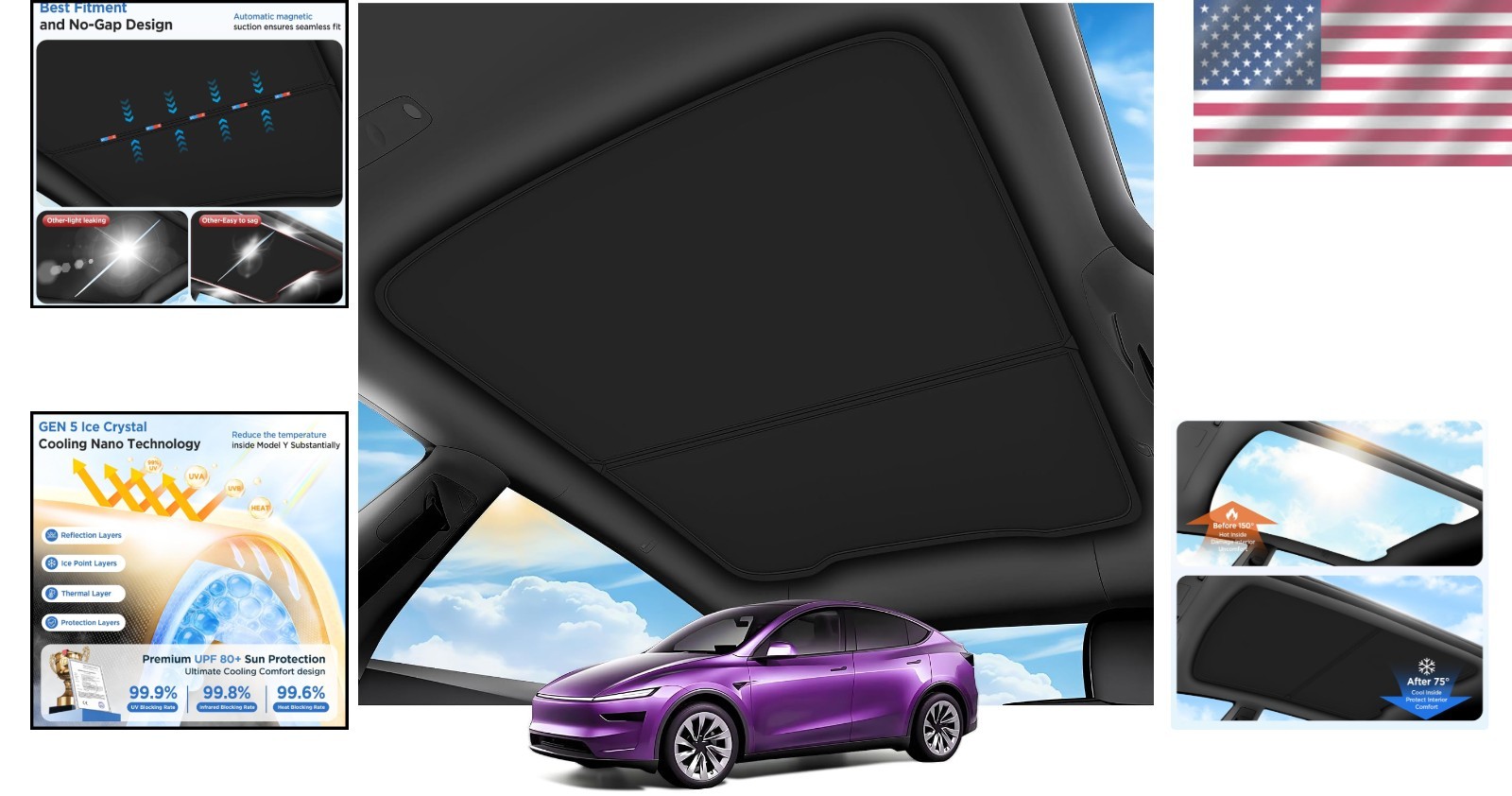 Black Sunshade Roof for Tesla Model Y Model Y Juniper 2025-2026