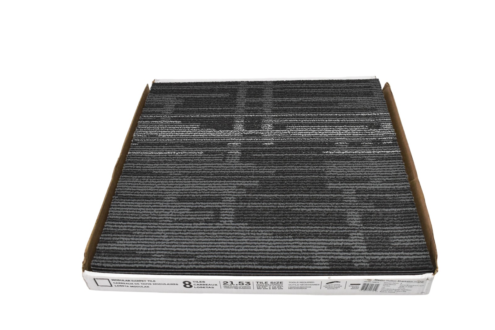 Hutton Sharkskin Carpet Tile 8 Tiles 19.69in 50cm 21.53 sq ft BCF Nylon Gray