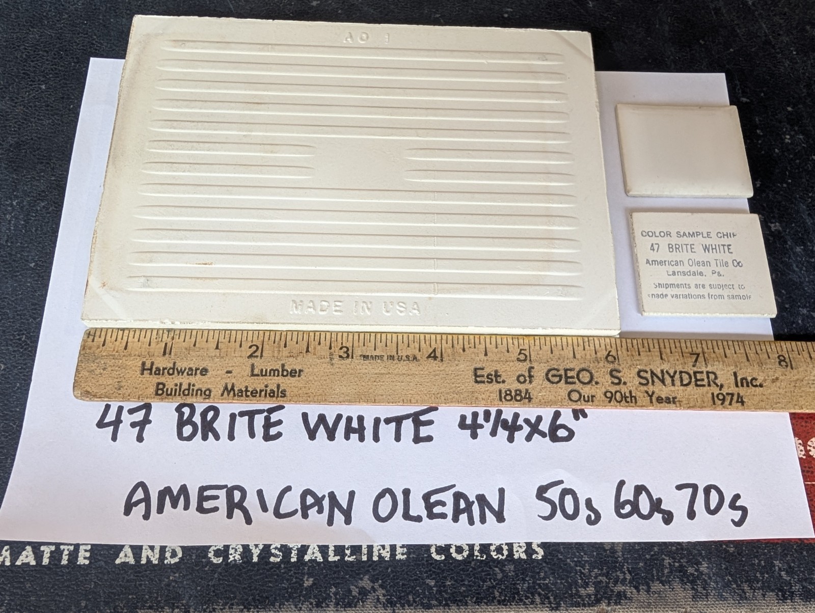 2 pcs American Olean Ceramic Tile Gloss Brite White #47 4-1/4×6″ 1950s 1960s 70s