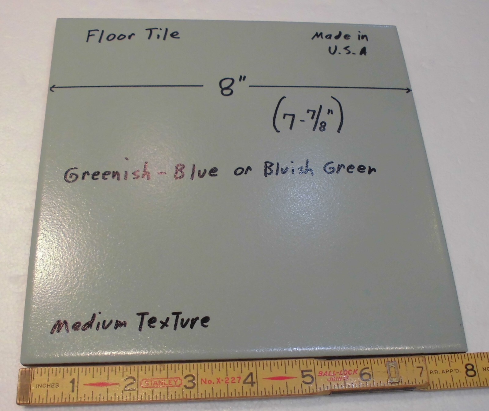 1 pc. Greenish-Blue or Bluish Green: Floor Tile 8″ X 8″ Medium Textured, USA