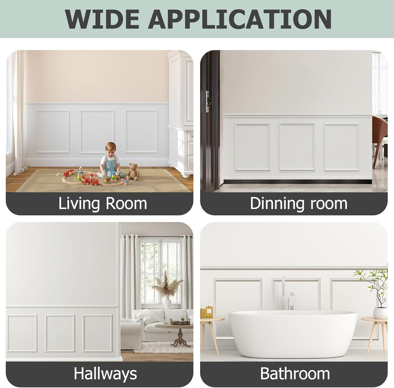 Peel and Stick Wainscoting Panels, 3 Set 20″X27″ Wall Molding + 2Pcs Chair Rail