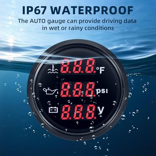 Triple Gauge Set – Water Temp (104°F-248°F), Oil Pressure (0-145PSI), Black