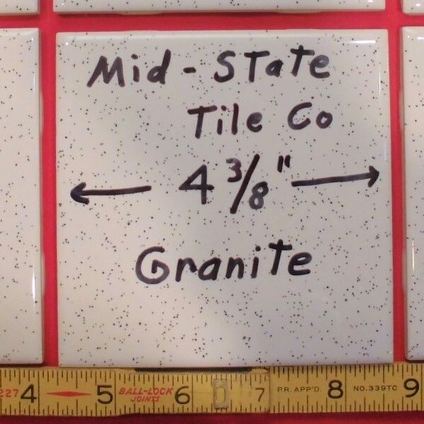 1 pc. White with dark specks…Glossy Ceramic Tile by Mid-State Co. 4-3/8″ NOS