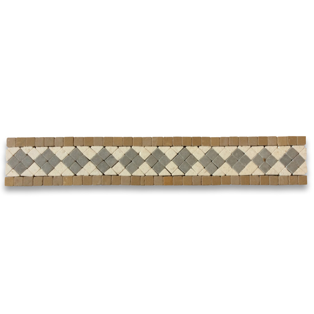 B4735T Marble Mosaic Border Bathroom Accent Listello Tile Greece 2×12 Tumbled