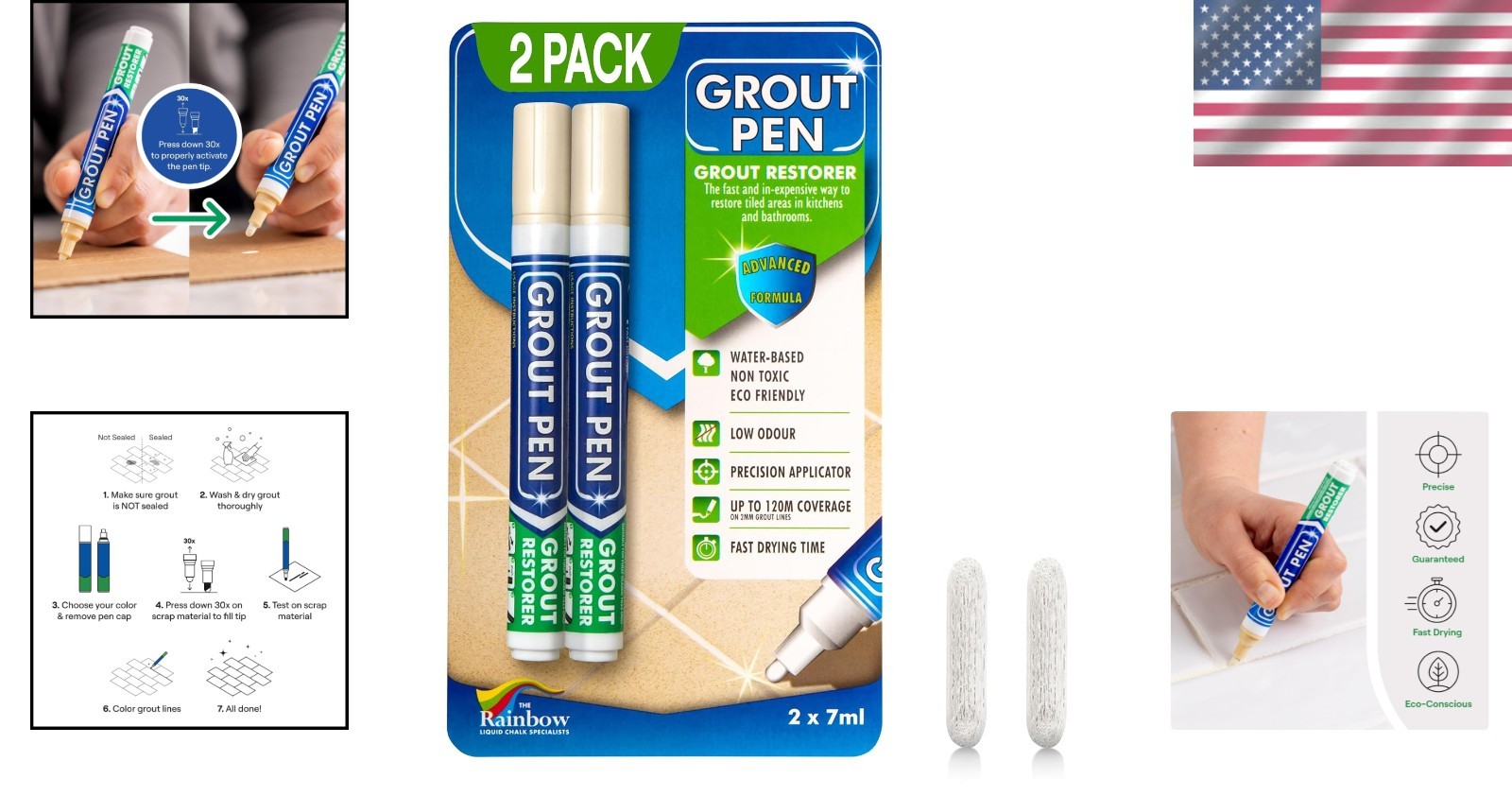 2-Pack Cream Grout Pen – Waterproof Tile Colorant for Easy Grout Restoration