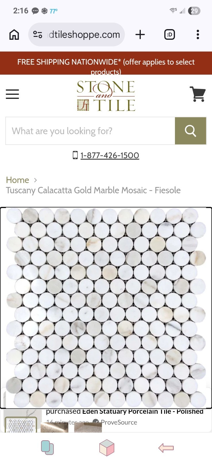 Mir Mosaic Tuscany Calacatta Gold Marble Mosaic Tile Fiesole Honed 11.2×11.5