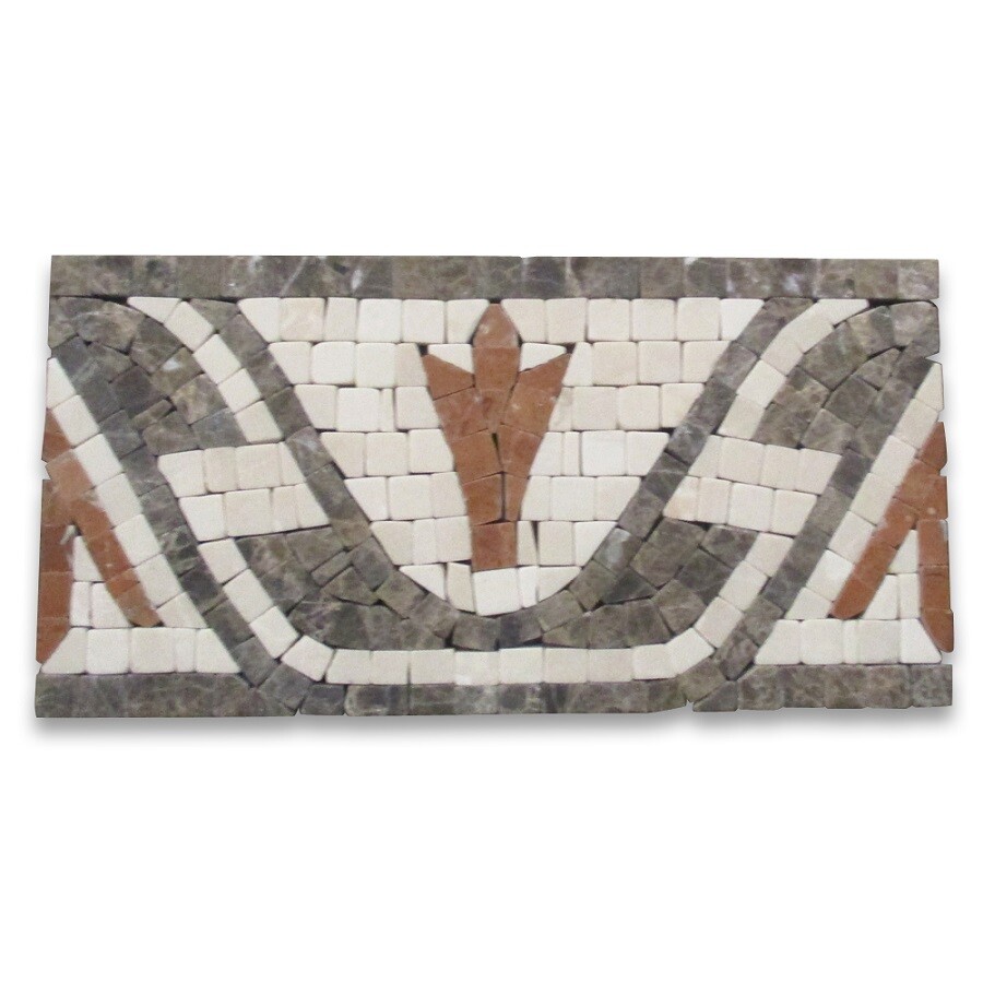 B4676T Marble Mosaic Border Listello Accent Deco Tile Leaf Red 4×8 Tumbled
