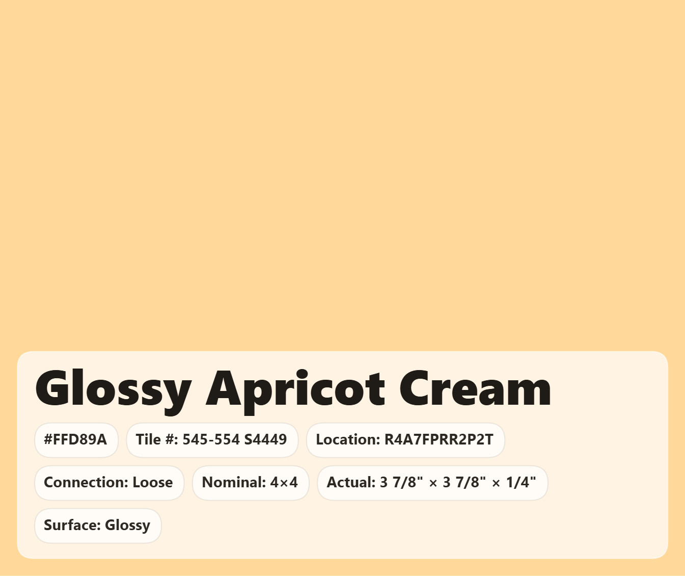 4×4 Tile Glossy Apricot Cream Square Wall Remodel Ceramic C#545-554 Sample