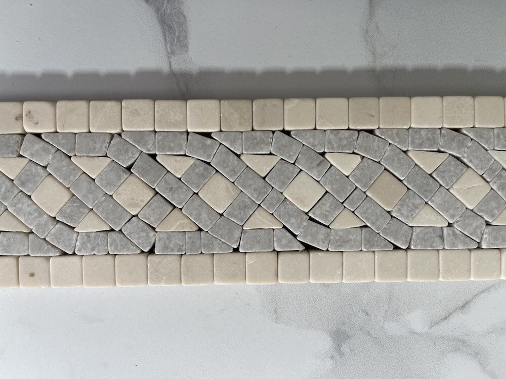 B4657T Marble Mosaic Border Listello Tile Quadra Sienna 2.25×12 Tumbled