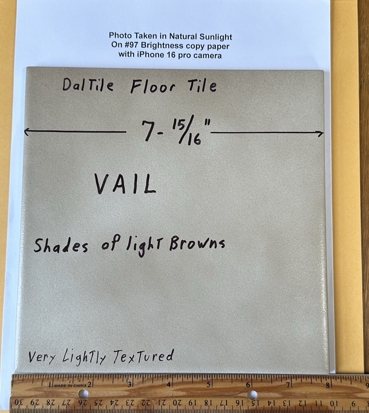 1 pc. Shades of light Browns: 8″ Daltile Ceramic Floor Tile: Vail 7-15/16″ New