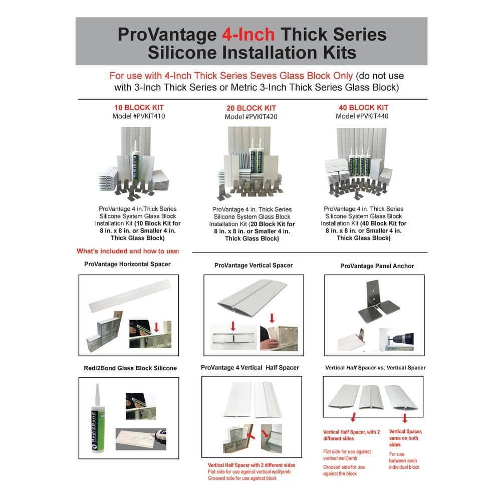 ProVantage Installation Kit 8″x8″x4″ Thick Silicone System Glass 20 Block Kit
