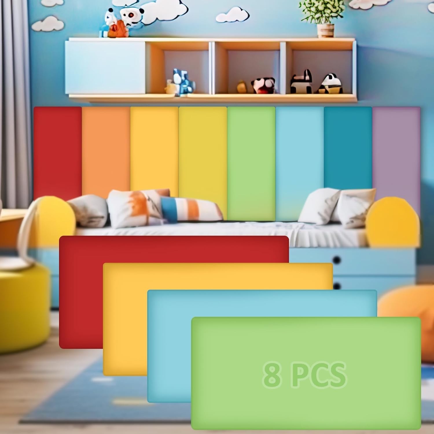 8 Pack Wall Padding for Playroom Peel and Stick Headboard 15.75″ x 7.87″ x 1.18″