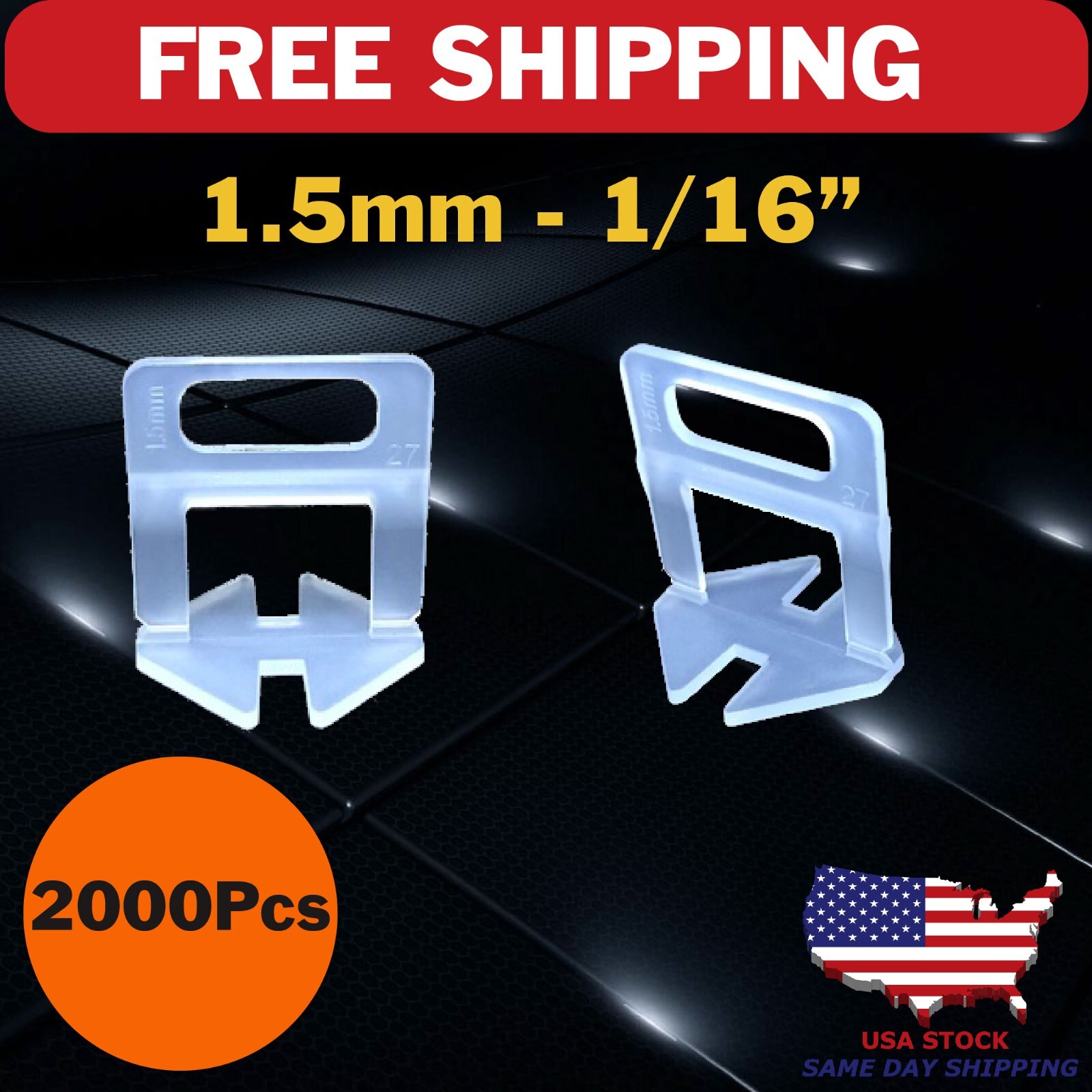 2000 Clips Tile Leveling System Floor Wall 1.5mm 1/16 Tile Spacer Tool