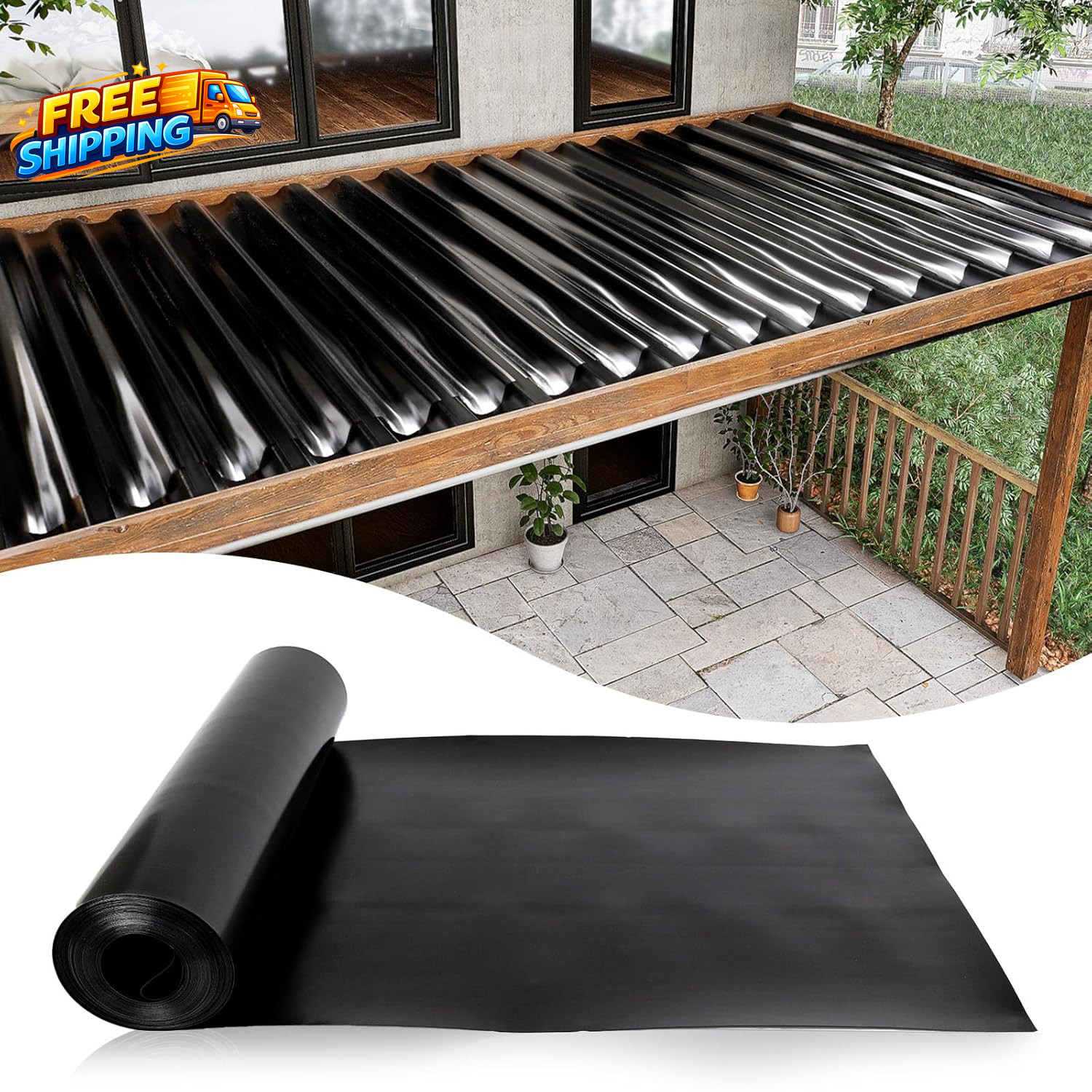 1PCS 50FT Black under Deck Drainage System Trough HDPE Waterproofing Membrane