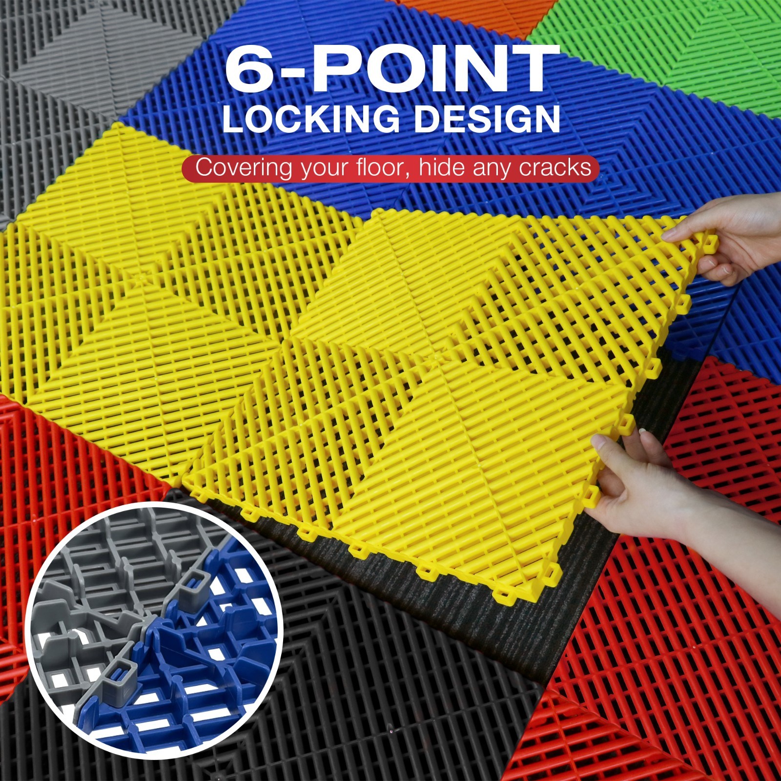 25/50 Packs Interlocking Garage Floor Tiles Vented Water Drainage 15.75×15.75”