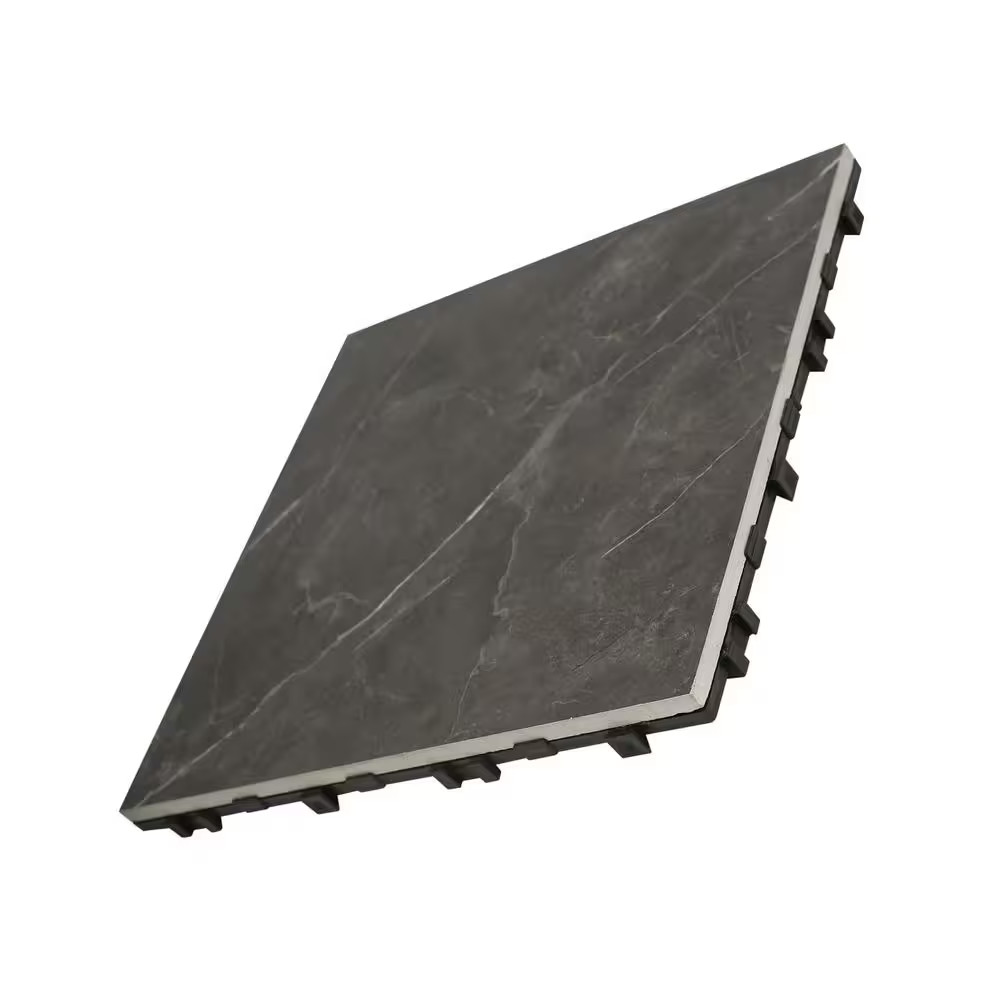 12 In. X 12 In. Outdoor Ceramic Quick Deck Tiles (5-Pieces per Box) Bari in Dark
