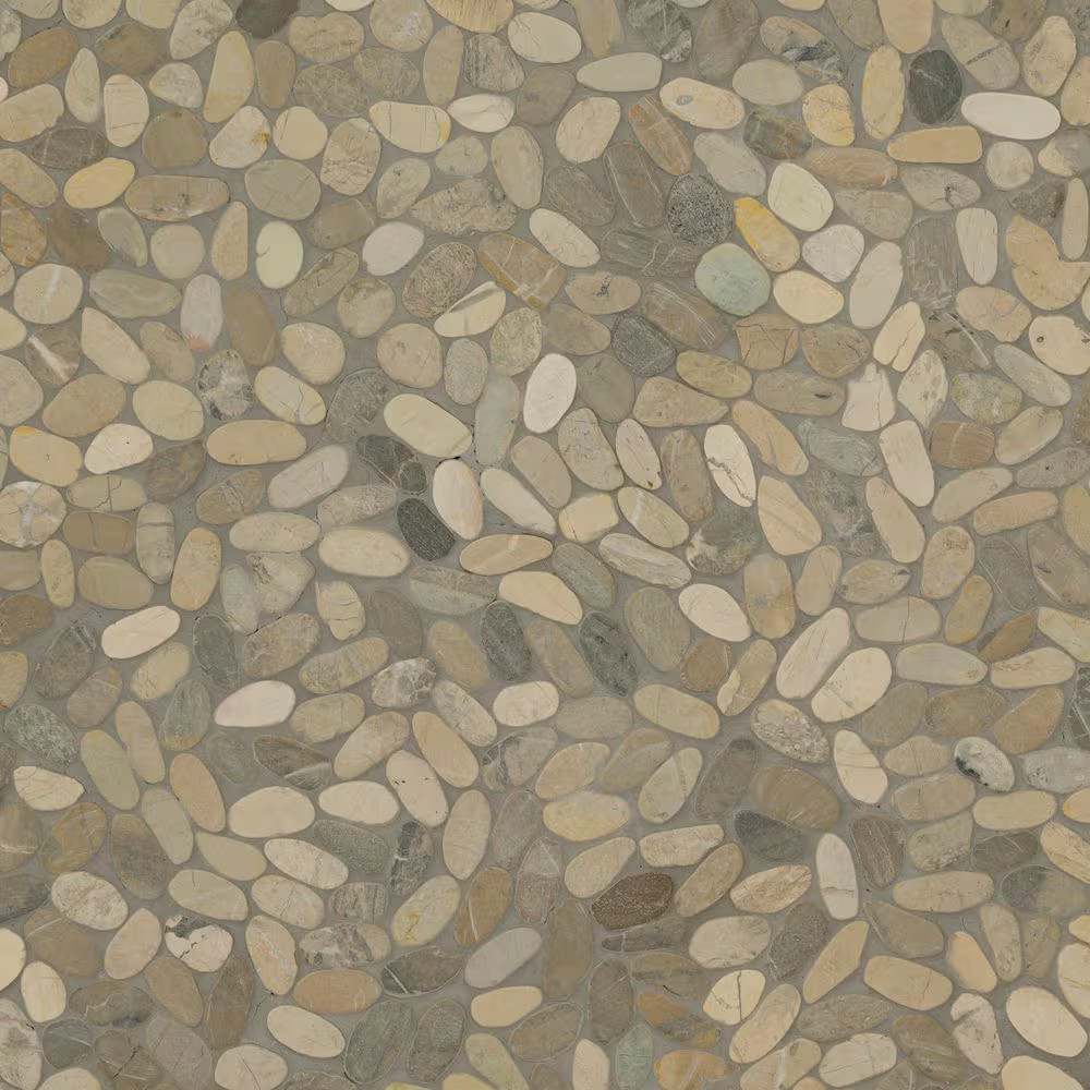 Sliced Pebble Truffle 12 In. X 12 In. X 0.38 In. Tumbled Marble Mesh-Mounted Mos