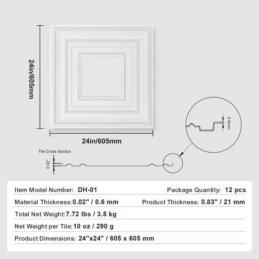 Drop Ceiling Tiles Premium PVC Sheet, White 2 Ft. X 2 Ft. Standard Ceiling Tile