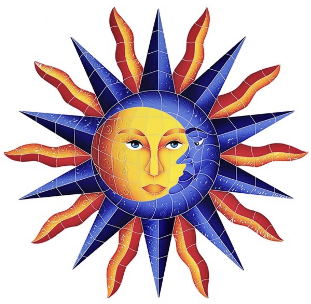 Mosaic Sun Moon for Swimming Pool or Wall – Large 36″ x 37″ – FREE SHIPPING