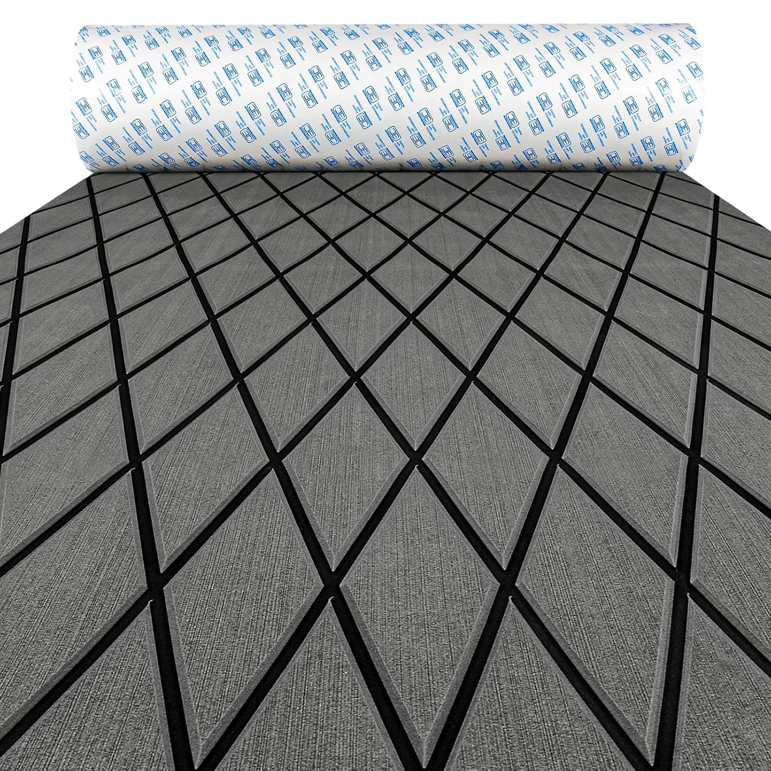 Dark Gray Self Adhesive Diamond Boat Flooring 96”L x 16”W Non Slip Double