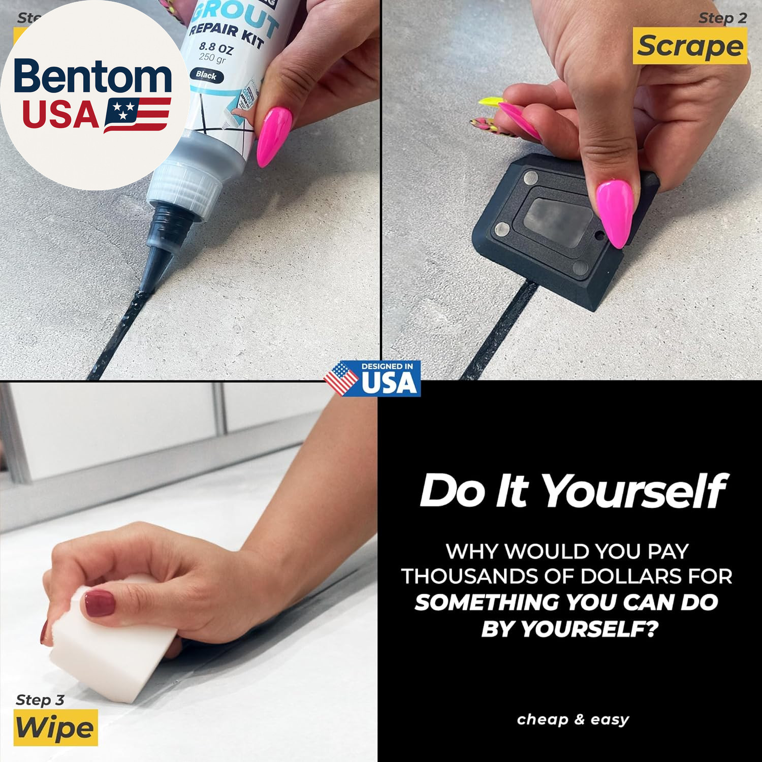 Tile Grout Repair Kit – Black Premixed Acrylic Sanded Grout Filler for Bathroom,