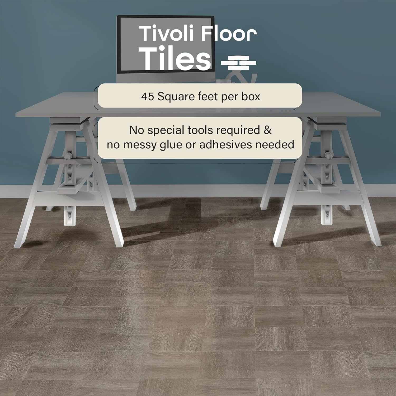 Charcoal Grey 12×12 Inch Peel and Stick Wood Look Vinyl Tiles 45 Tiles