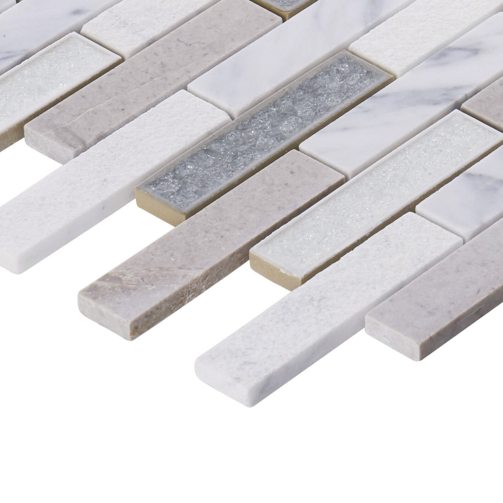 Calacatta White Gray Stone Marble Crackle Glass Mosaic Tile Kitchen Backsplash