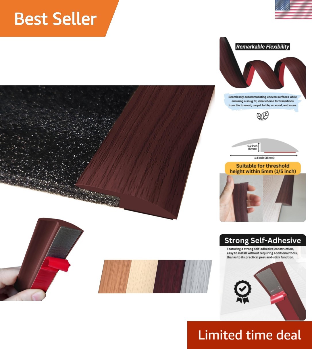 Versatile 40″ Floor Transition Strip – Red Wine, Perfect for Stylish Homes