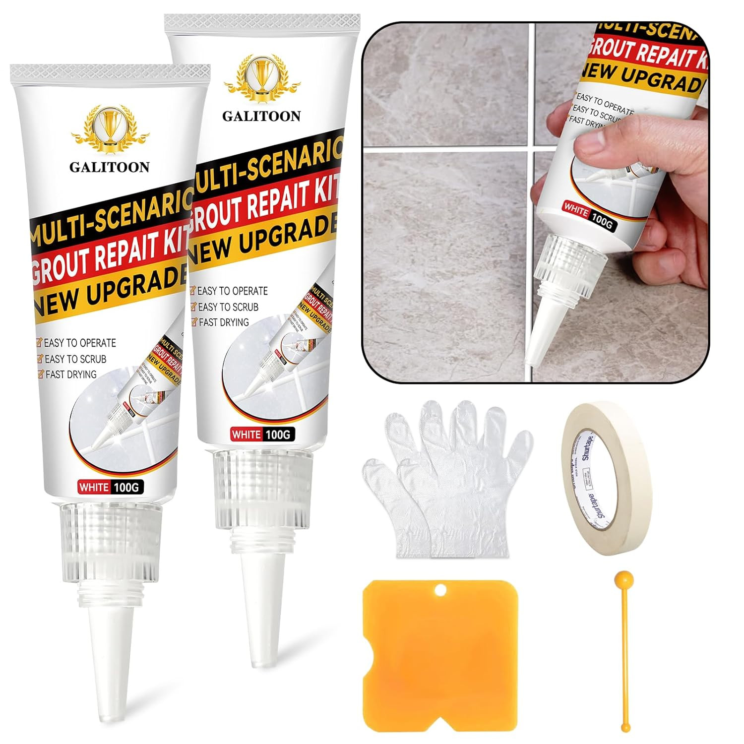 Tile Grout Repair Kit, 2 Pack Grout Filler, Fast Drying Tile Grout Paint, Grout