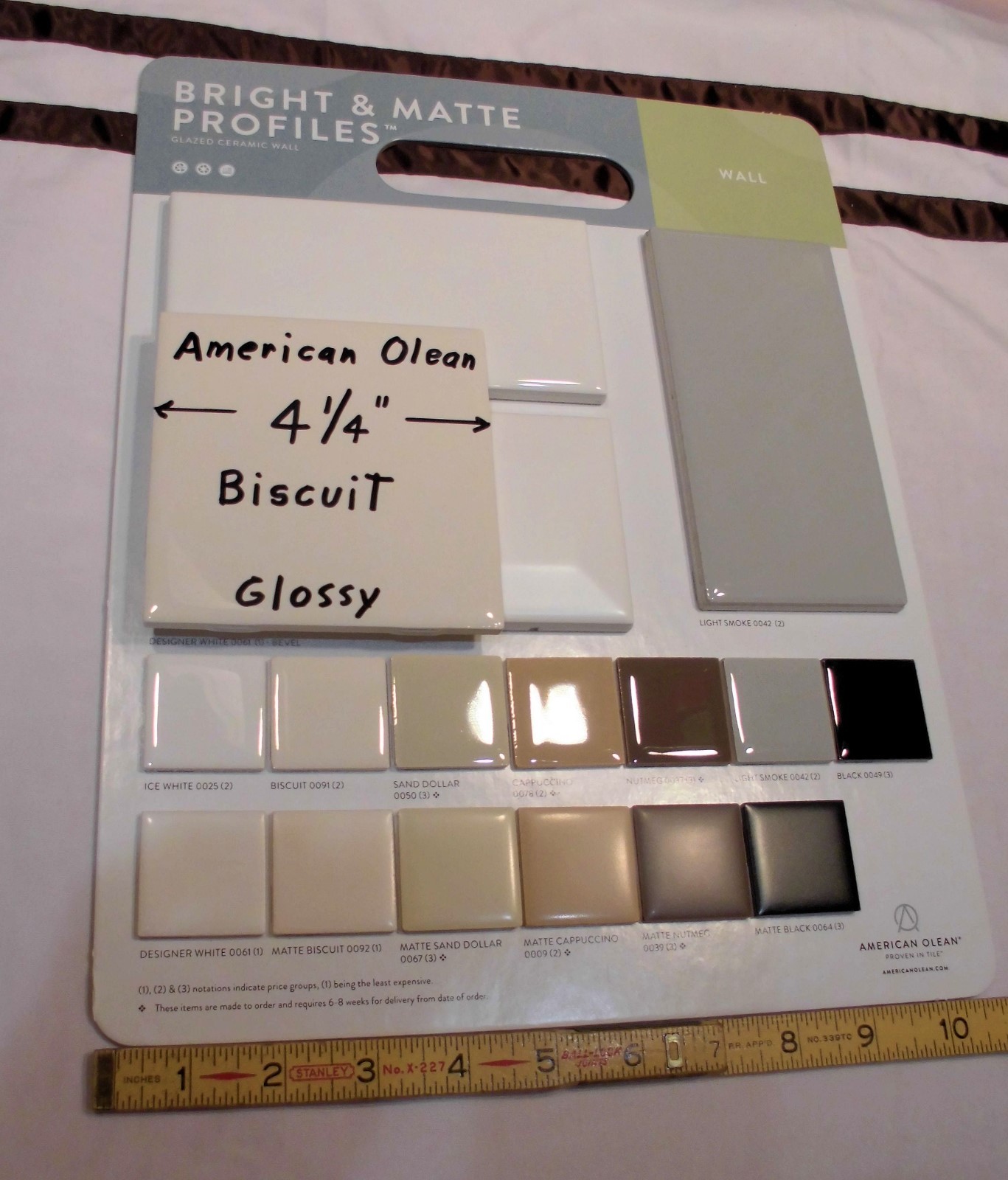 9 pieces: Glossy Ceramic Tiles, Biscuit Color by American Olean 4-1/4″ NEW