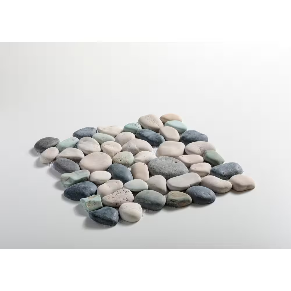 Classic Pebble Tile Black/Green/Tan 11-1/4 In. X 11-1/4 In. X 12.7 Mm Mesh-Mount