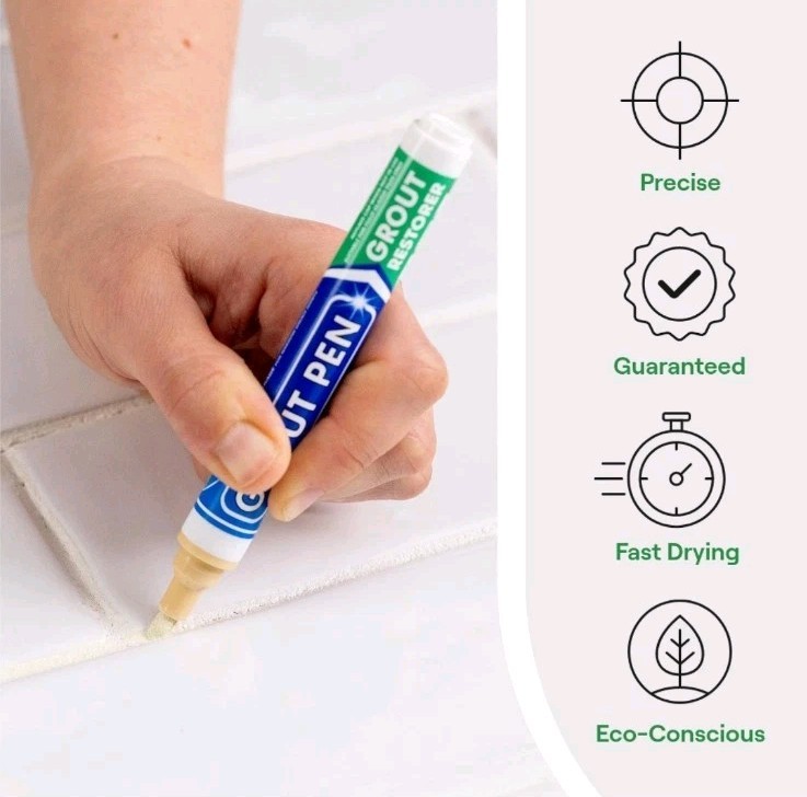 Grout Pen Cream Tile Paint Marker: Waterproof Tile Grout Colorant w/ Extra Tips