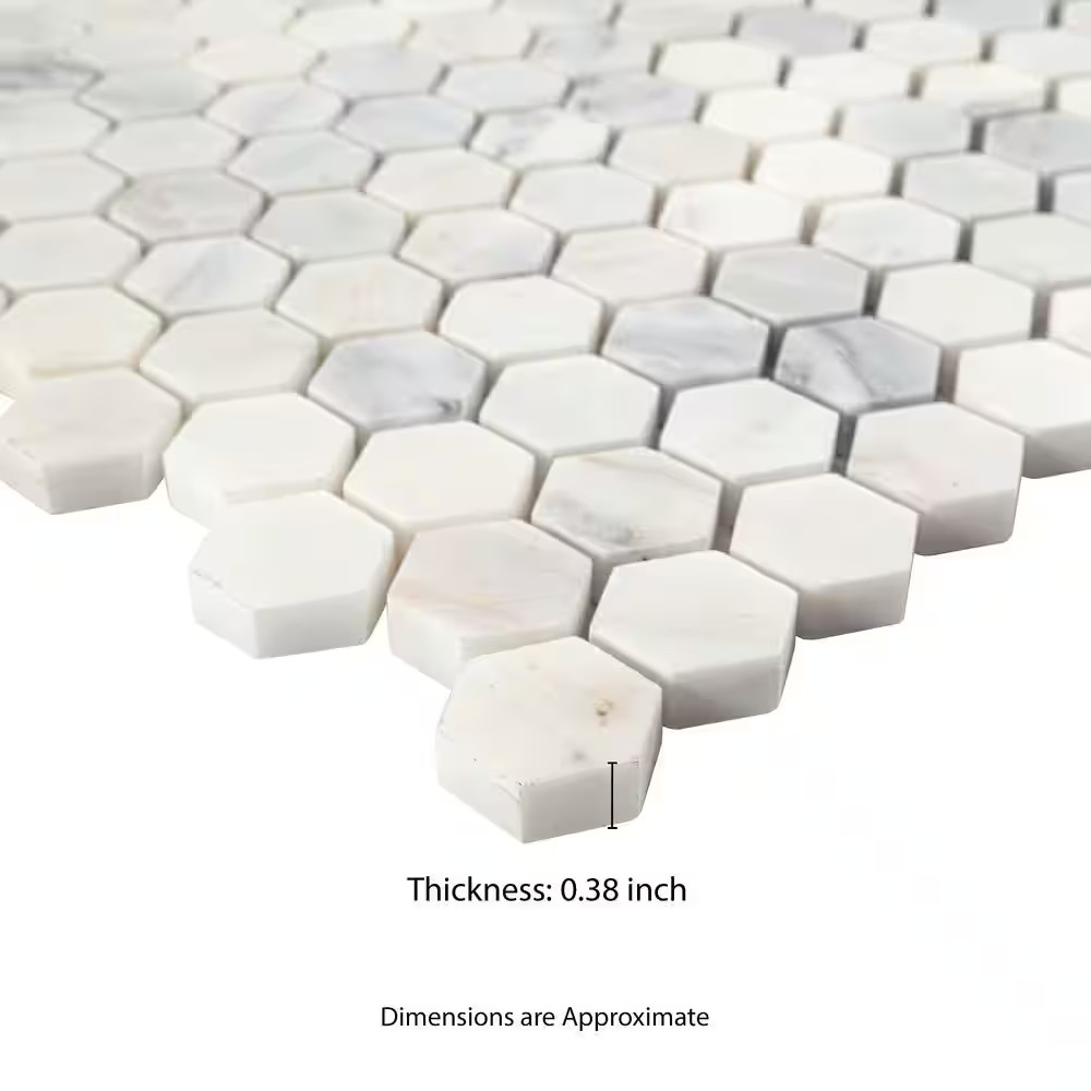 Greecian White 12 X 12 In. X10 Mm Honed Marble Hexagon Mosaic White Classic Patt