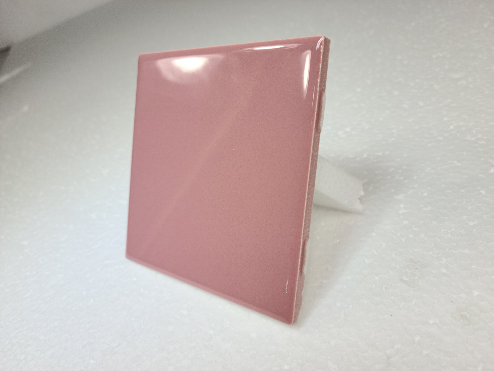 Carnation Pink Ceramic Tile 4.25 in Subway Square Mid Century Modern