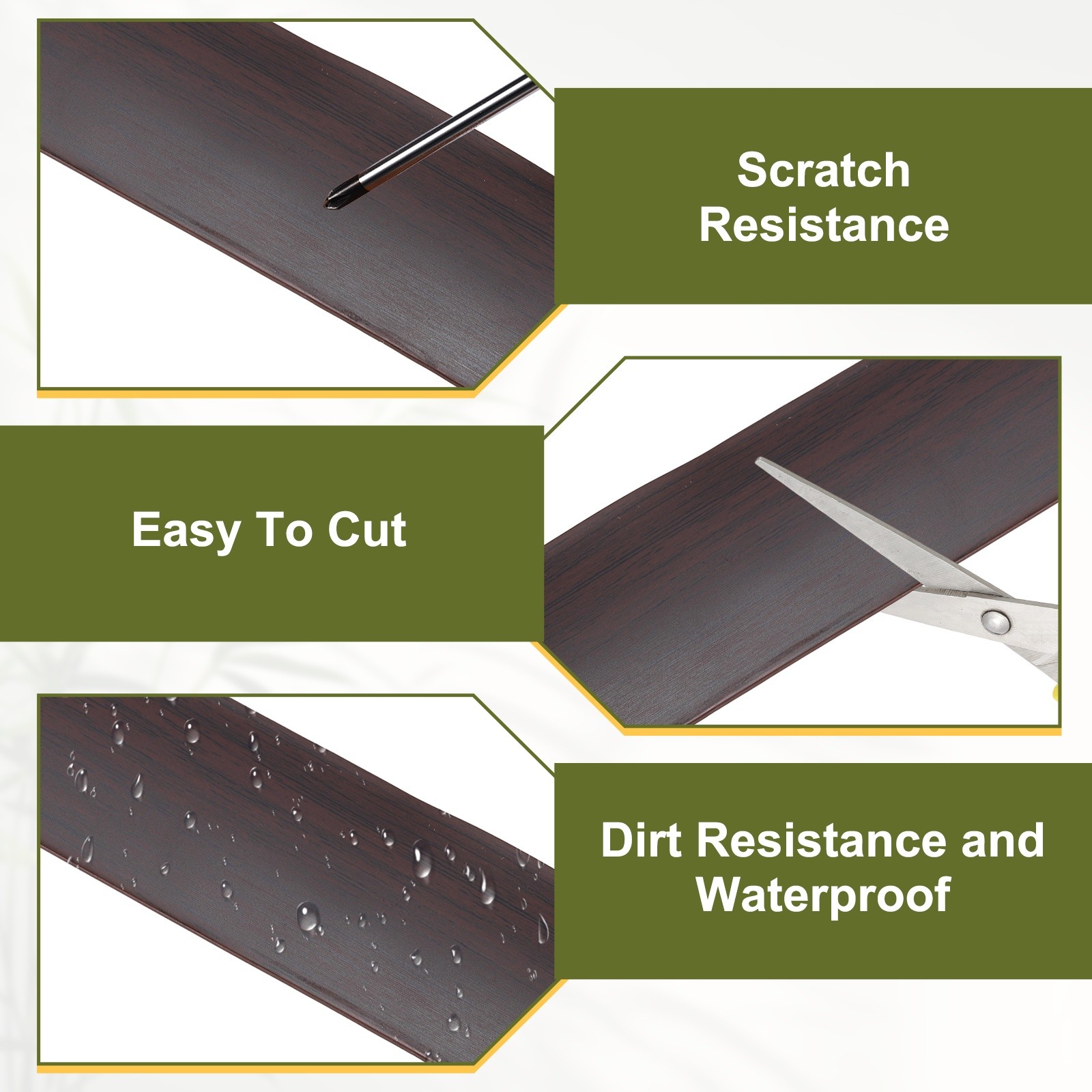 Floor Transition Strip, 6.5FT x 1.57″ x 0.14″ Wood Grain Strips, Coffee Color