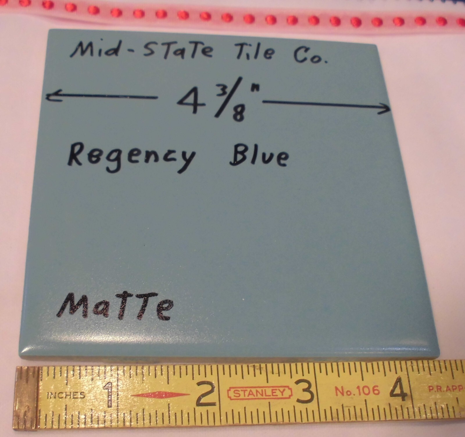 1 pc. Regency Blue: Matte Ceramic Tile 4-3/8″ by Mid-State Tile Co. NOS