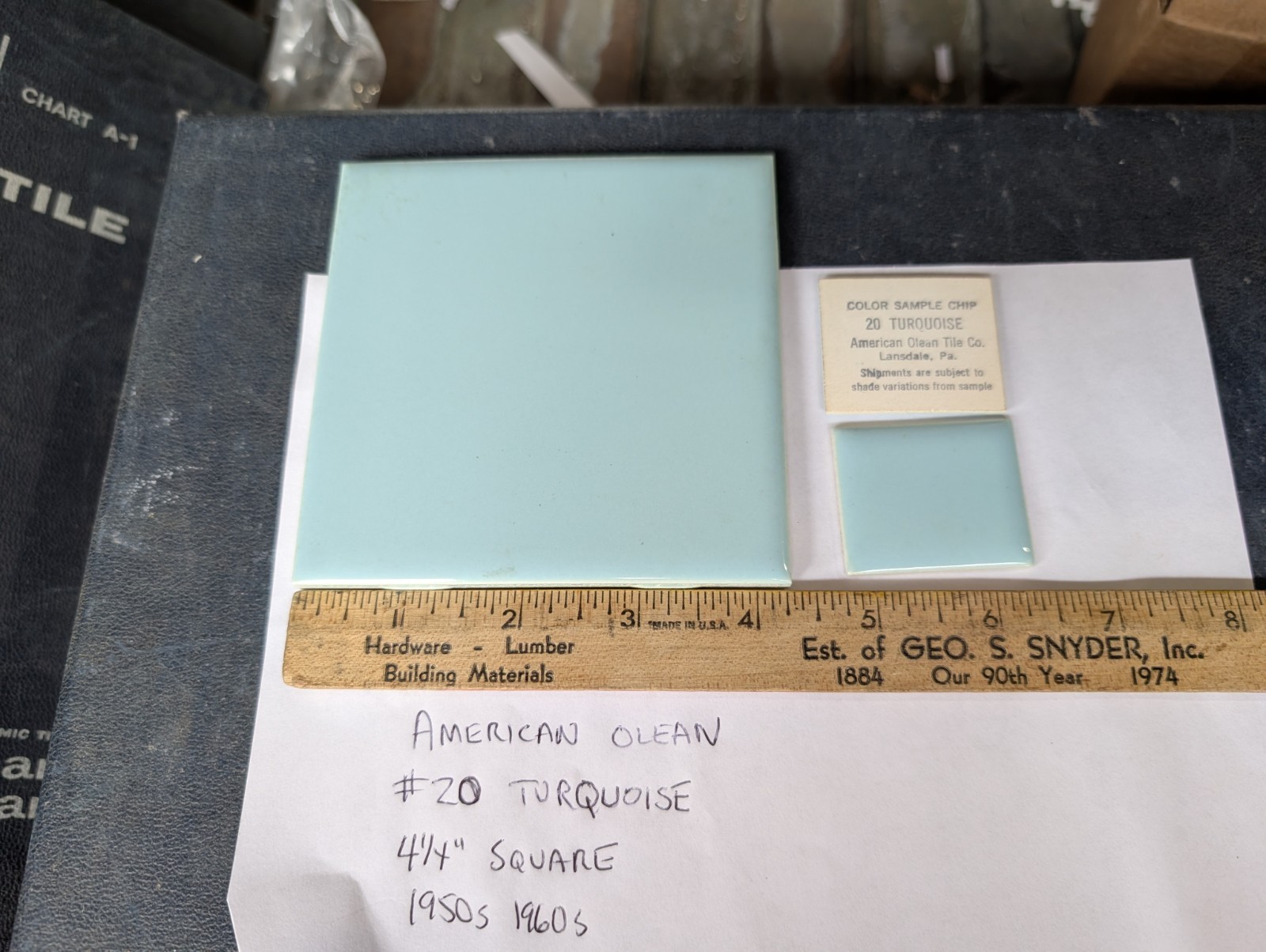 2 pcs American Olean Vintage Ceramic Wall Tile 4-1/4″ #20 “Turquoise” 1950s USA