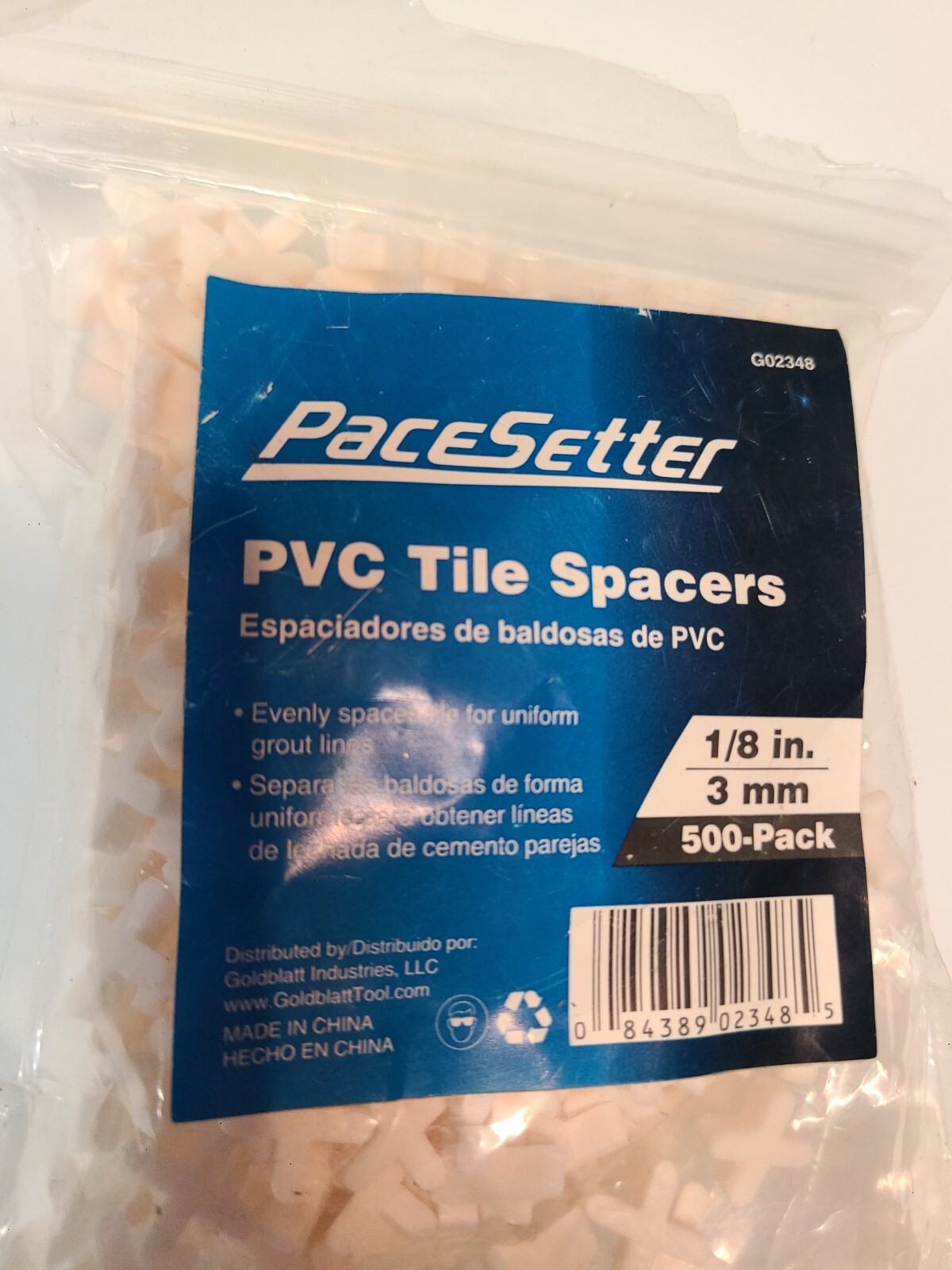 (1 Pack) PaceSetter 500 Piece PVC Tile Spacers 1/8 in 3mm